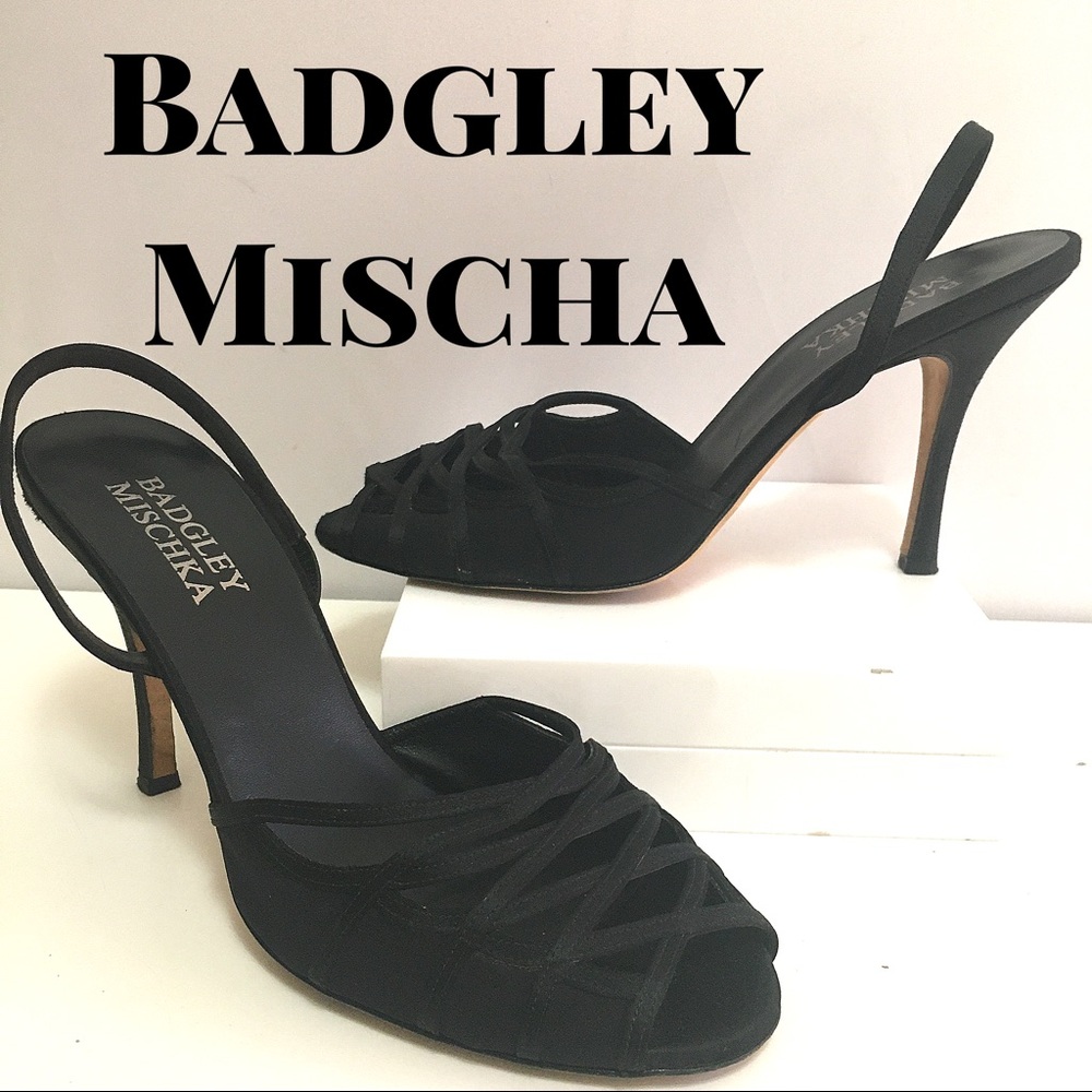 Bagley Mischka Black-Satin Peep-toe High Heels